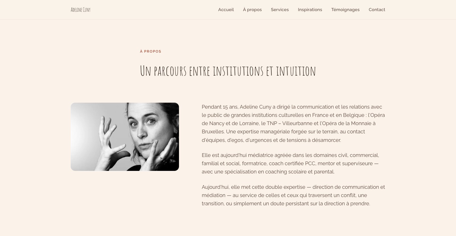 La page à propos du site d'Adeline Cuny