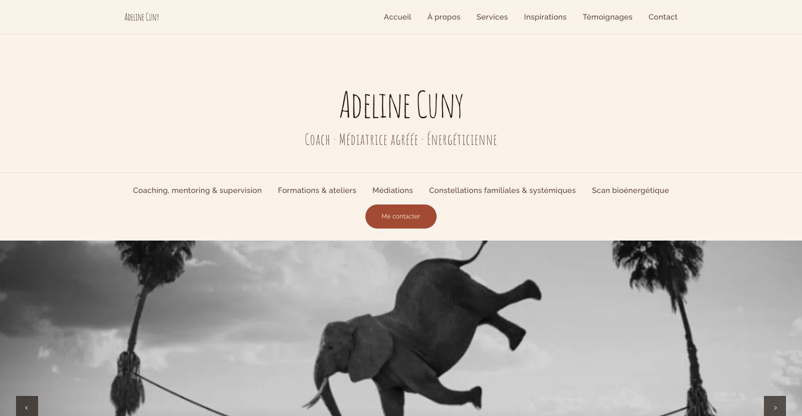 La page d'accueil du site d'Adeline Cuny