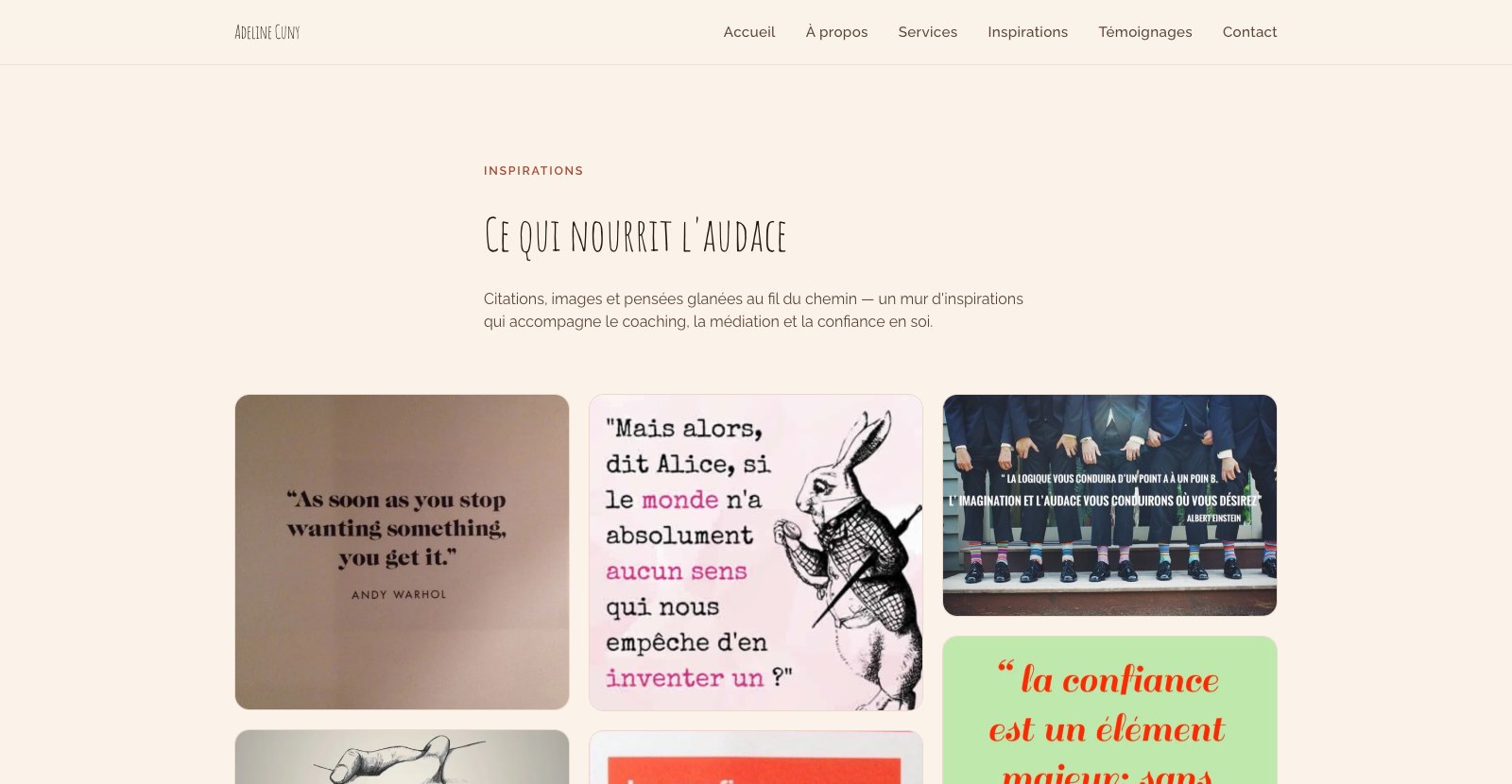 La page inspirations du site d'Adeline Cuny