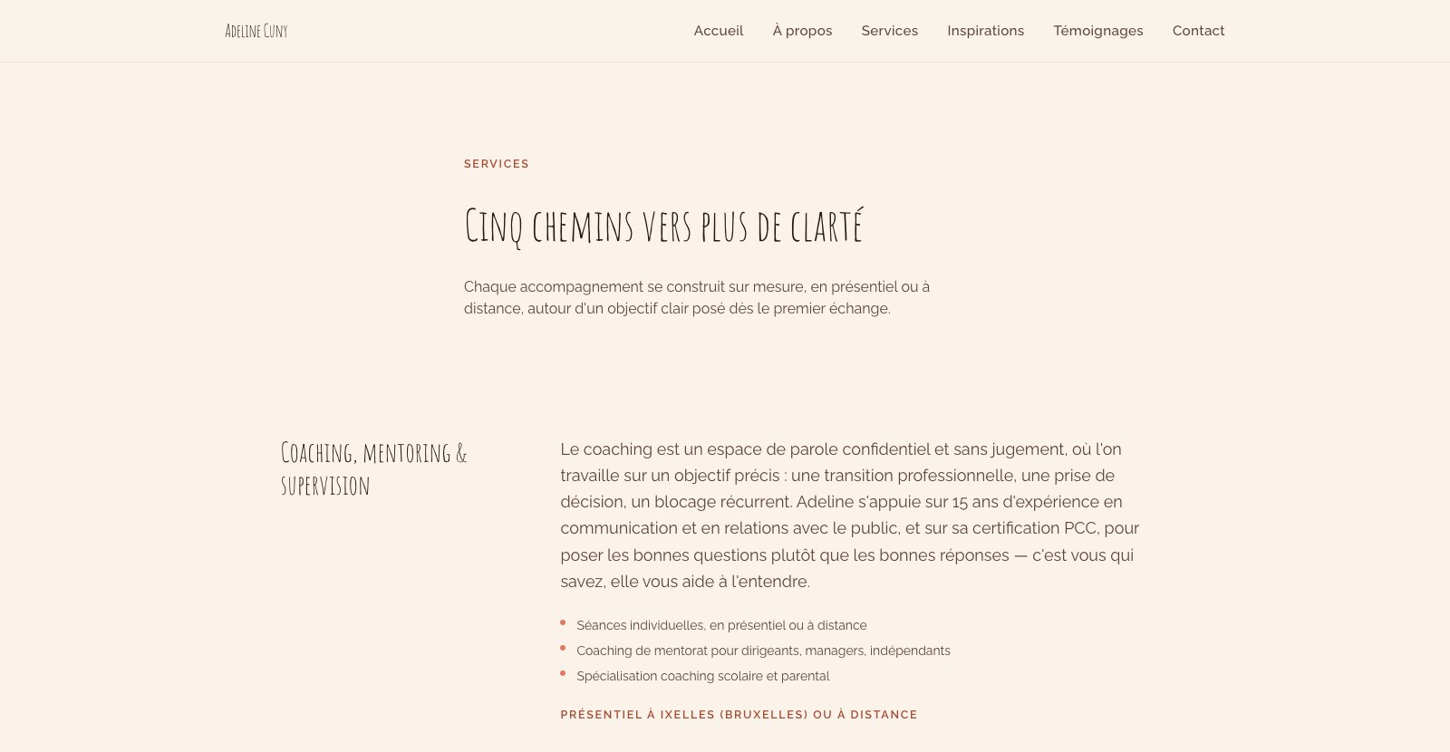 La page des services du site d'Adeline Cuny